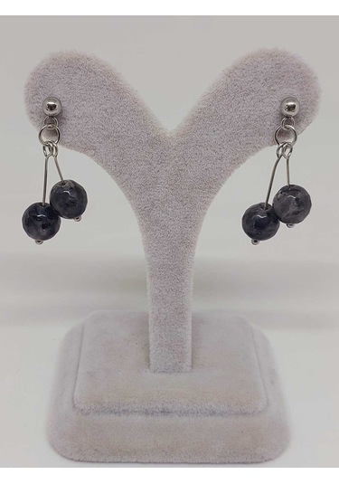 Doğaltaş Silver Çelik Küpe - Spektrolit Taşı Kiraz Serisi 55680 Çok Renkli