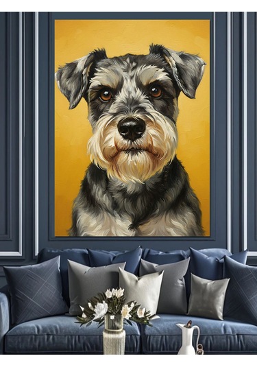 Sevimli Schnauzer Köpek Portresi Dekoratif Kanvas - Mdf Ahşap Tablo