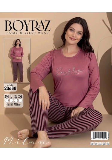 20688 Kadın Milan Uzun Kol Pijama Takımı GÜL KURUSU