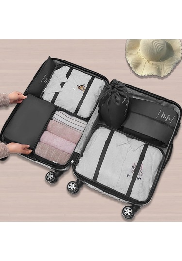 Springsun Gri 7 Parça Seyahat Organizer Seti - 290t Kumaş Çanta, Valizlerde Giysi Ve Eşya Sınıflandırma İçin Pratik Kullanim