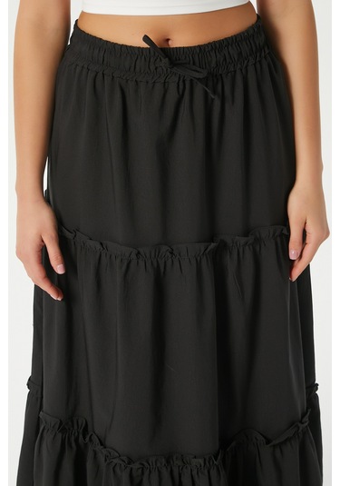 Kadın Elanora Siyah Astarlı Katlı Poplin Etek Siyah