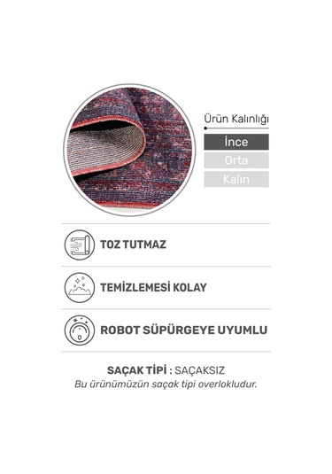 Arkaik Halı Koleksiyonu Zamansız Dokulu Desen, Tozumaz, Kolay Temizlik, İnce Form Mor