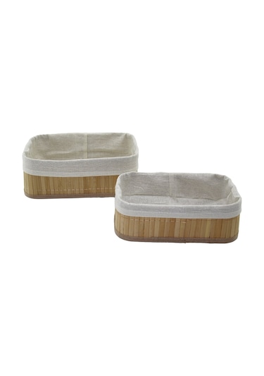 2li Dikdörtgen Bambu Kenar Organizer Sepet Ahşap Altlık - Bezli 19x27x10cm - 15x24x8cm 4832 Çok Renkli