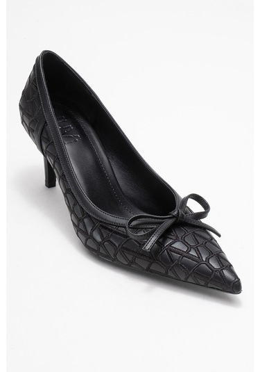 Camden Siyah Desenli Fiyonklu Kadın Topuklu Ayakkabı Siyah