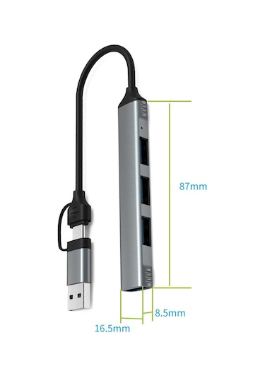 Valkyrie Macbook Uyumlu Type-C & USB Çiftli 4port USB 3.0 Splitter 5 Gbps Çevirici Hub Adaptör