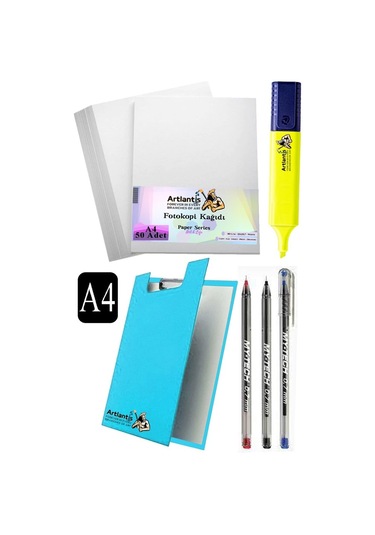Kapaklı Sekreterlik A4 Tükenmez Kalem 3 Renk A4 Beyaz Fotokopi Kağıdı 50 Adet Fosforlu Kalem Sarı Ofis Büro Okul