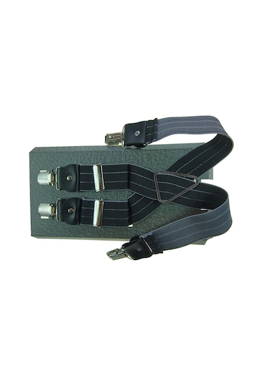 Siyah Ince Çizgili 4 Klipsli Pantolon Askısı