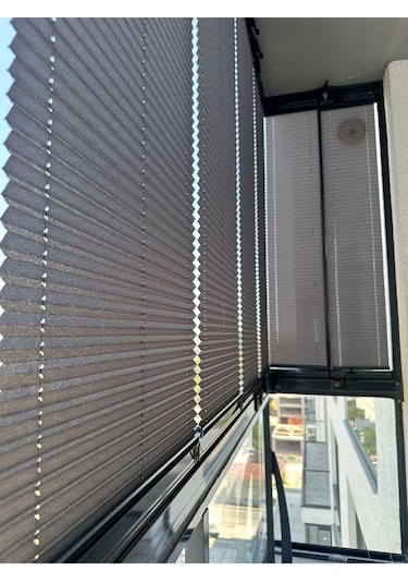 Blind-x Antrasit Plise Katlanır Cam Balkon Perdesi, Ofis Perdesi, Mutfak Perdesi, Salon Perdesi