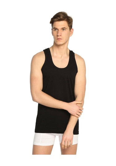 12li Erkek Penye Pamuklu Klasik Askılı Düz Renkli Atlet Siyah