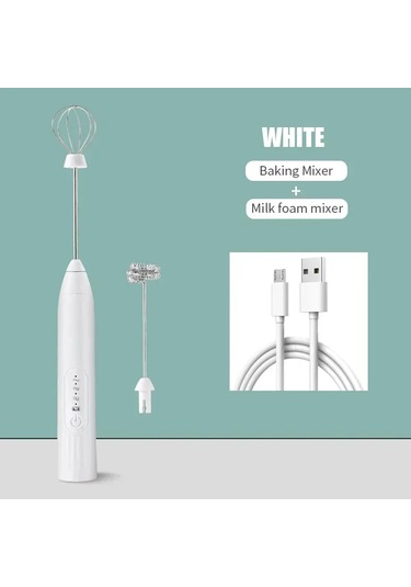 2'si 1 Arada Mutfak Eşyaları Usb Şarj Elektrikli Yumurta Çırpıcı Mini Blender Mutfak Aksesuarları Mikser Ev Aletleri Çift Kafa Bar Beyaz Beyaz