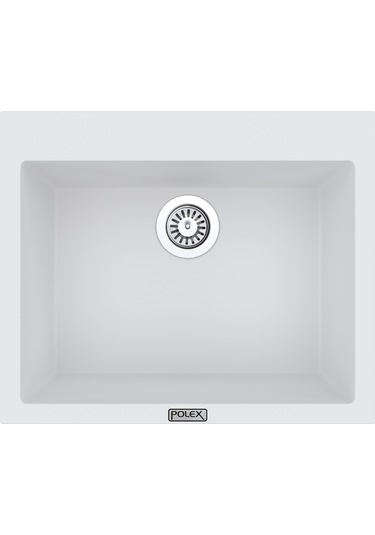 Polex Cristalüx Granit Evye P-X60 Beyaz Tezgah Altı Ve Tezgah Üstü Kare Mutfak Evyesi 60x50 CM