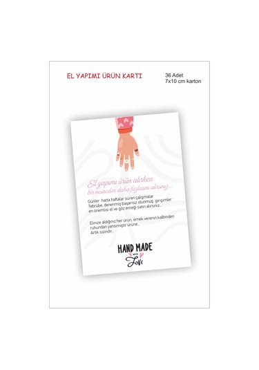 El Yapımı Hand Made Ürün Kartı 7x10 Cm 36 Adet Karton