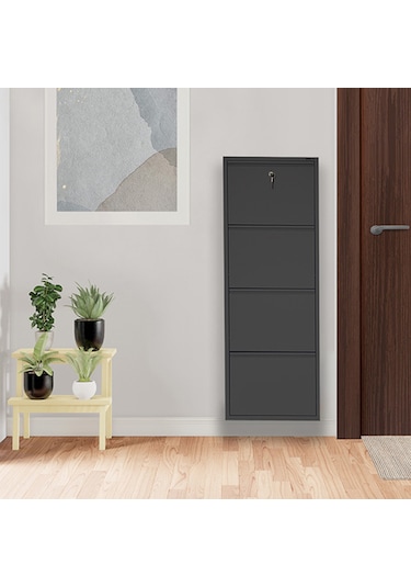 Kilitli 4'lü Metal Ayakkabılık - Siyah