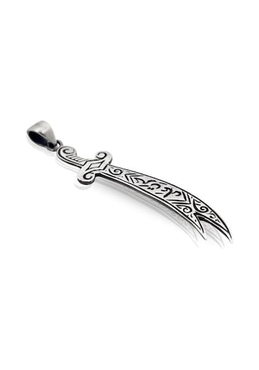 Oya Silver Mat İşlemeli Hz. Ali Zülfikar Gümüş Kolye Ucu 6x1.2cm Oyot324