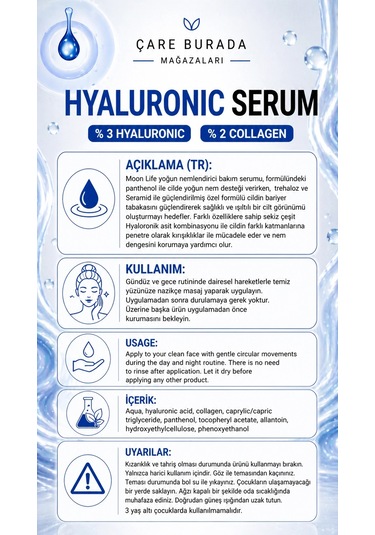 Moonlife - Hyaluronic Serum 30 Ml %3 Hyaluronic Acid & %2 Kolajen