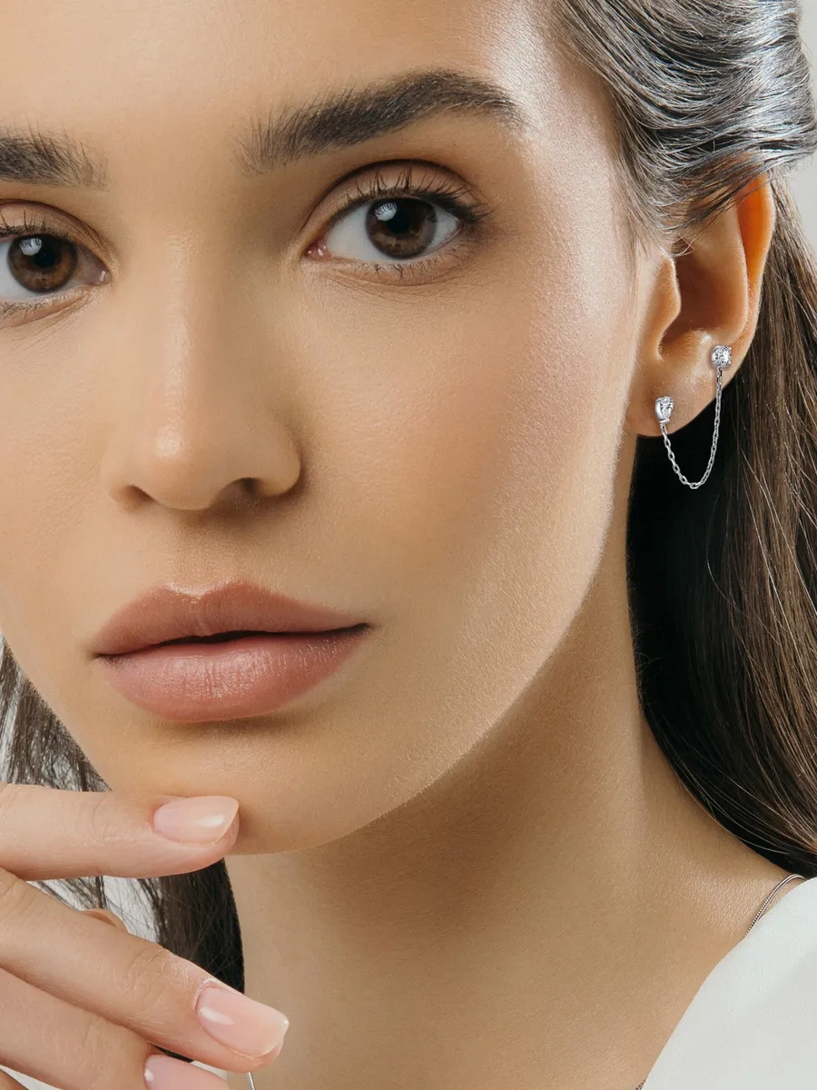 Fly Jewelry 925 Ayar Gümüş İki Delikli Küpeler, Kübik Zirkon Taşlı 417993481 Diğer