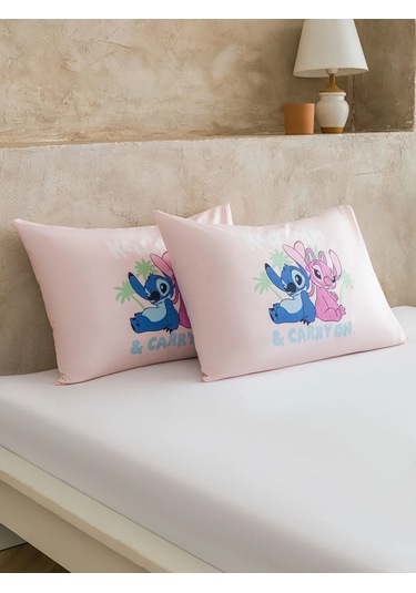 Pembe Lilo Ve Stitch Baskılı Yastık Kılıfı 2'li 50x70 Cm
