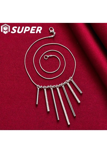 925 Ayar Gümüş Yılan Zincir Pürüzsüz Boncuk Kolye Kolye Takı