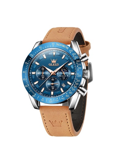 Olevs 9957 Erkekler Aydınlık Su Geçirmez Deri Kayış Kuvars İzle Mavi
