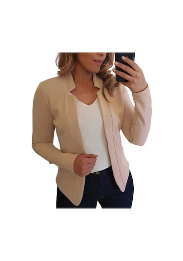 Açık Haki Bahar Ceket Slim Fit Sıcak Kırışıklık Karşıtı Çentik Yaka Kadın Blazer Kadın Giysileri Açık Haki