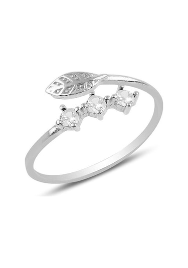 Gümüş Rodyumlu Zirkon Taşlı Ayarlamalı Yaprak Modeli Yüzük
