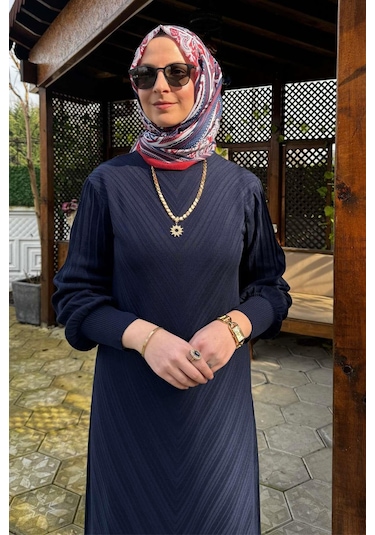 Yağmur Triko Elbise Lacivert Normal