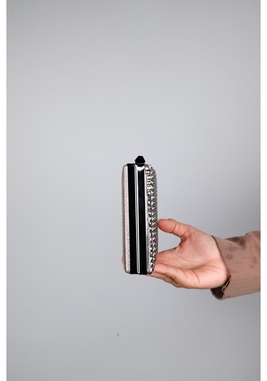 Gomeda Platin Kare Taşlı Kadın Abiye Çanta Platin Kristal