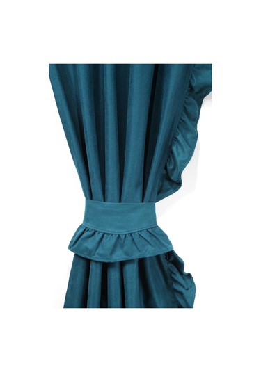 Poli Perde Çift Kanat Dikey Fırfırlı Petrol Yeşili