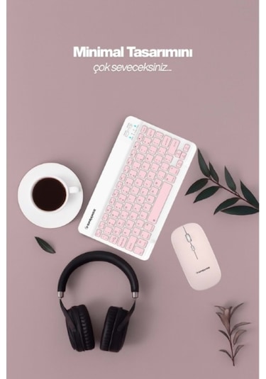 Pembe Kablosuz Klavye Ve Mouse Seti