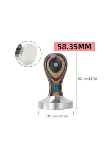 Motion003 1 Adet Alıkısscafe Premium 58.35 Mm Kahve Dizgisi 304 Paslanmaz Celik Cikarilabilir Duz Taban Renkli Ahsap Sap Espresso Demleme Icin Ahşap