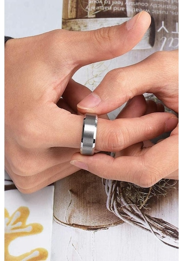 8 Mm Köşeli Düz Model Unisex Kadın Erkek Çelik Alyans Yüzük Cl31 Beyaz