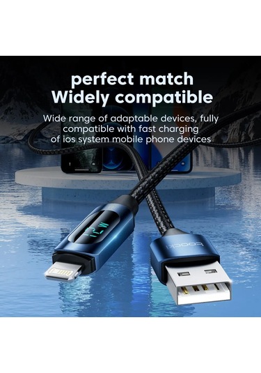 Toocki Led Ekran Usb Kablosu İphone Uyumlu 14 13 12 11 Pro Max Hızlı Şarj Cihazı Şarj 2.4a Black 1m Diğer