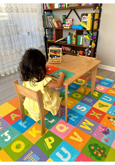 montessori çocuk masası ve 2 adet sandalye camel