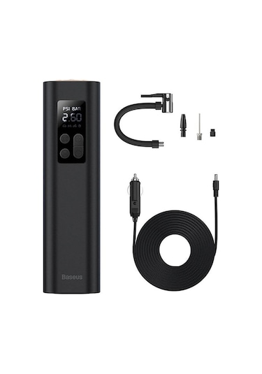 Baseus Super Mini Dijital Led Işıklı Araç Lastik Şişirme Pompası Siyah Kp