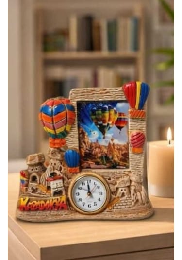 Athstore Alçı Kapadokya Peribacası Saatli Fotoğraf Çerçevesi
