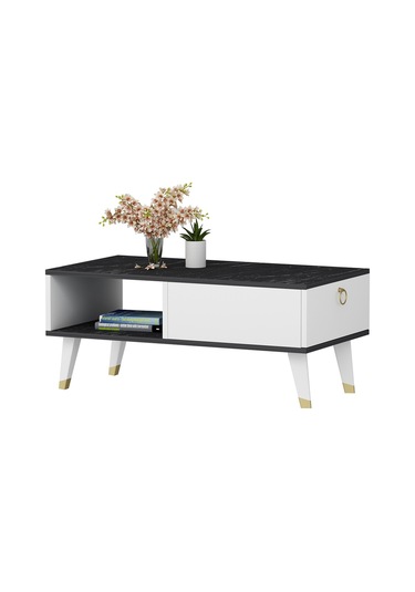 Delux Kapaklı Orta Sehpa Siyah Mermer-beyaz Siyah Mermer-beyaz