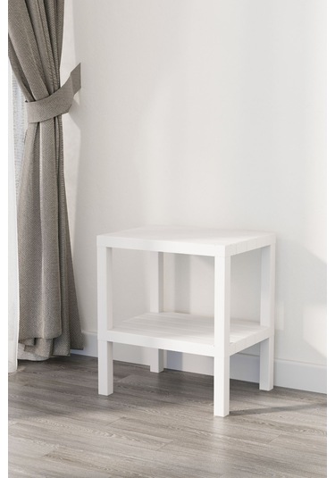 2 Katlı Dikey Raf, Plastik Sehpa, Balkon Rafı, Saksılık, Banyo Mutfak Rafı, Beyaz Beyaz