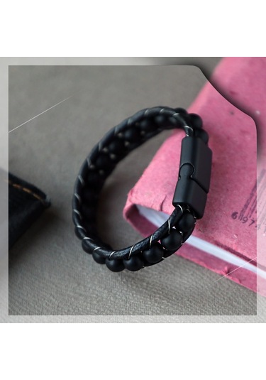 Moncuk Design Mat Oniks Taşı Örmeli Deri Bileklik 33512b2d8m7 Çok Renkli