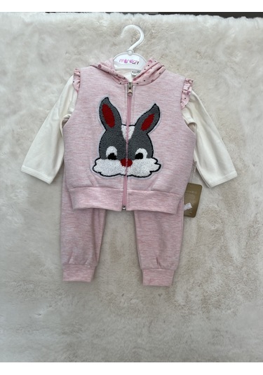 Yelekli Üçlü Takım Pembe