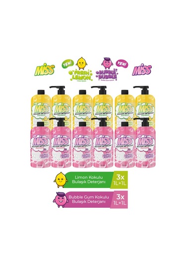 Miss Bulaşık Deterjanı Limon + Bubble 12'li