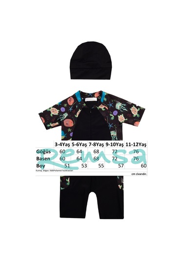 Uv Korumalı Kısa Kollu Tulum Bebek Çocuk Yüzücü Mayo 1910 Siyah Siyah