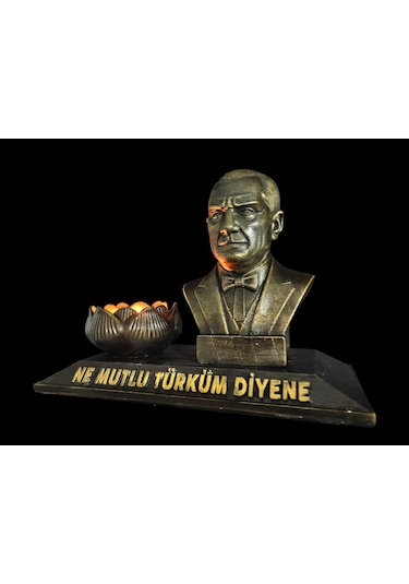 Atatürk Ne Mutlu Türküm Diyene Temalı Atatürk Büst Biblo Mumluk Altın Eskitme 0