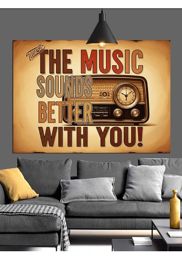 Müzik Sloganı Retro Dekoratif Kanvas - Mdf Ahşap Tablo
