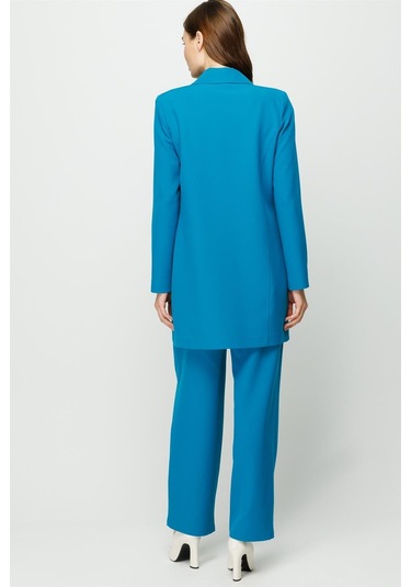 Çıt Çıt Detaylı Oversize Ceket Pantolon Takım Turkuaz-turkuaz Turkuaz