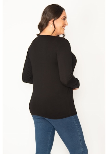 Kadın Siyah Yarısı Pul Payet Detaylı V Yaka Bluz 65n30422-siyah Siyah