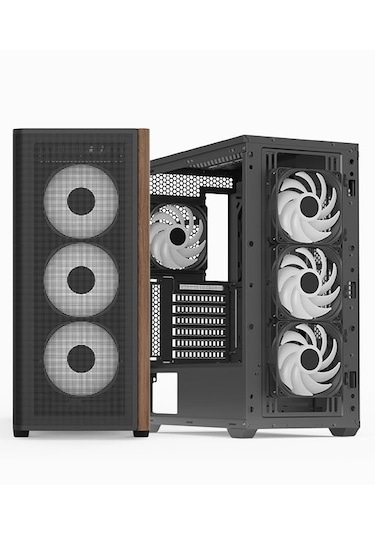 Aerocool D501a Black 4x12cm A-rgb Fanlı, Ahşap Ön Panel Detaylı,