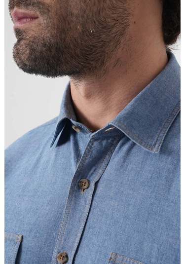 Bisse Erkek Regular Fit Uzun Kollu Denim Casual Gömlek Gmdnm252165 D35 Mavi
