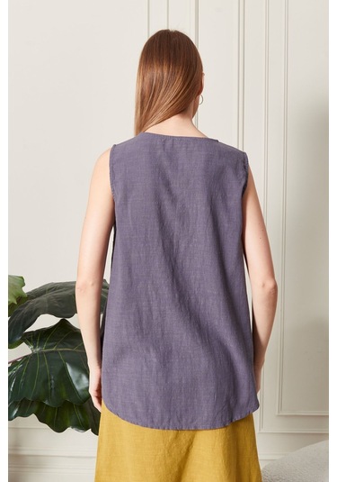 Keten Şık Farklı Tarz Nevin Bluz - Modern Ve Zarif Tasarım Antrasit