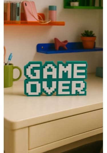 Retro Game Over Kabartmalı Dekoratif Obje - Siyah Masaüstü Ve Duvar Süsü Hediye 02