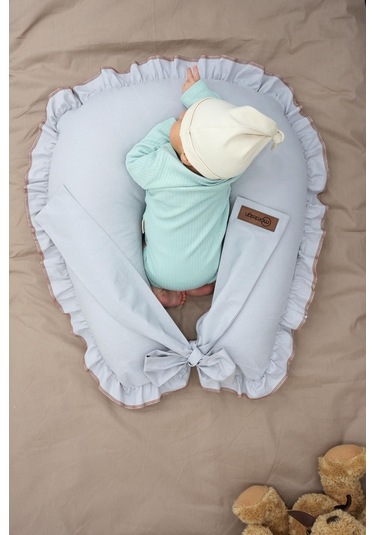 Mordesign Fırfırlı Emzirme Yastığı, Bebek Destek Minderi, Hamile Yastığı, Pamuk Kumaş, Ruffle Seri, Gri Zg10198